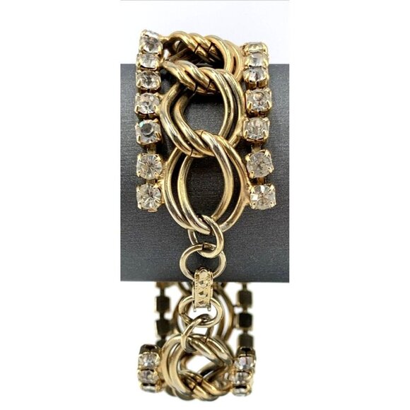 Vintage Rhinestone Bracelet and Earring Screw Back Cuban Link Gold Tone Set - Picture 11 of 12